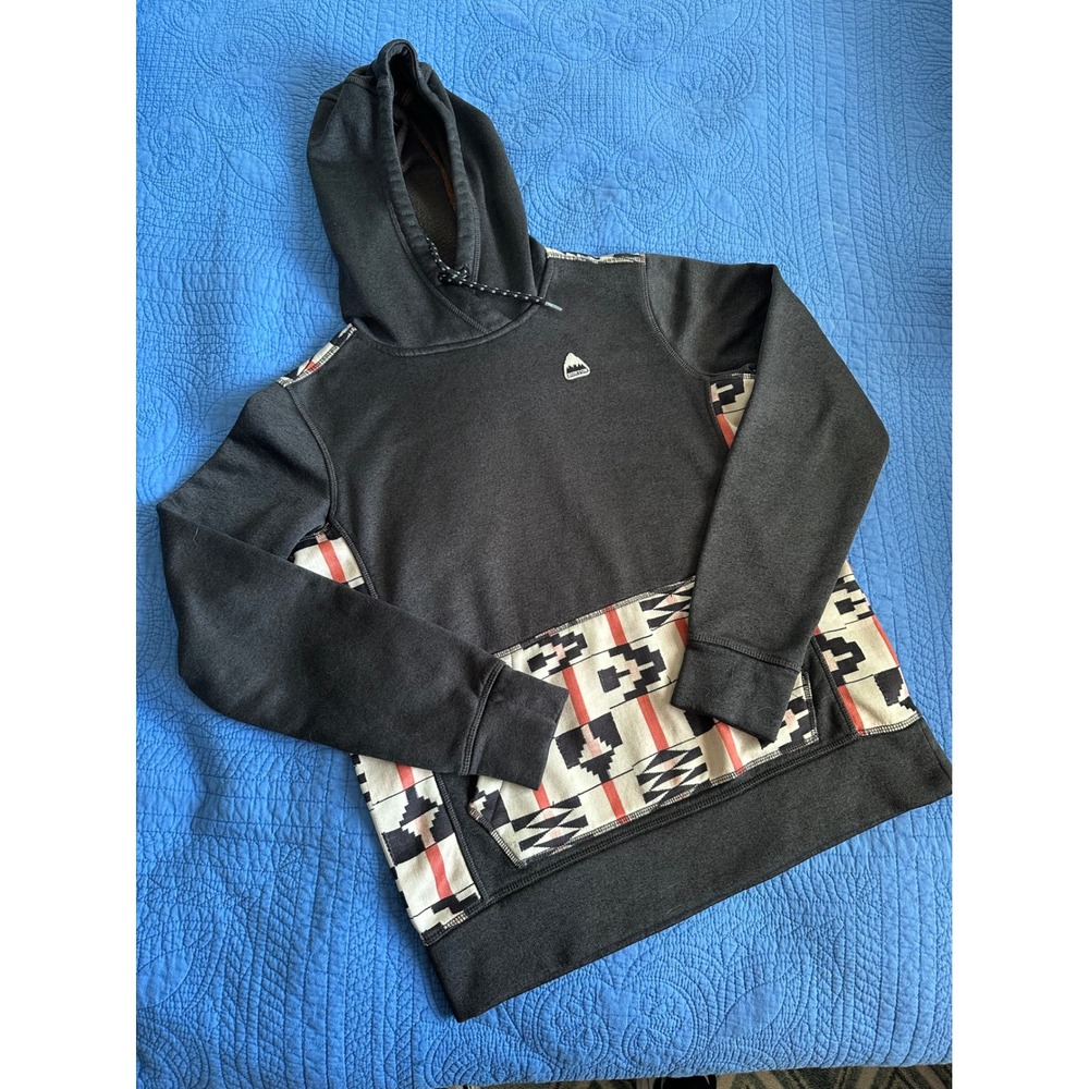 Burton Men's Charcoal Gray Hoodie Geometric Pattern Pockets Thumbholes Size XS
